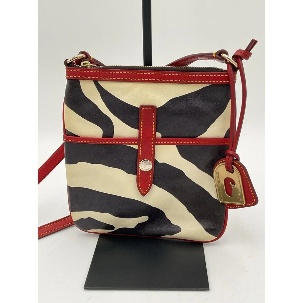 Dooney & Bourke Zebra Print And Red Crossbody Bag 8 X 8 Zipper  Closure